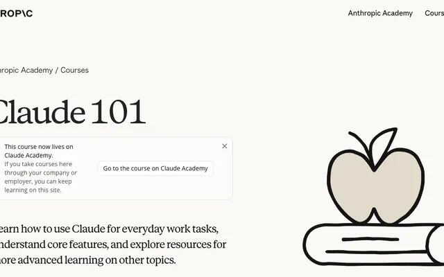 「Claude 101」のページ上部の画面