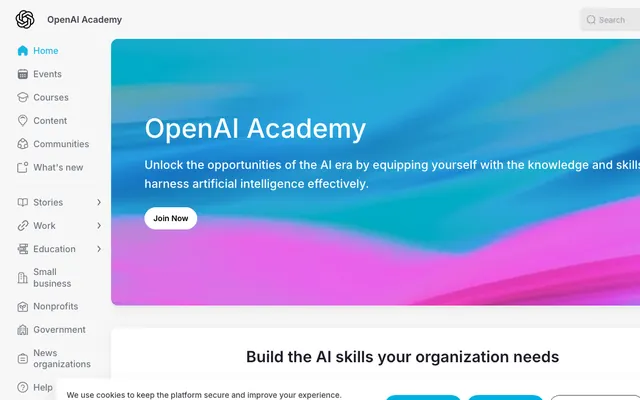 「OpenAI Academy」のページ上部の画面