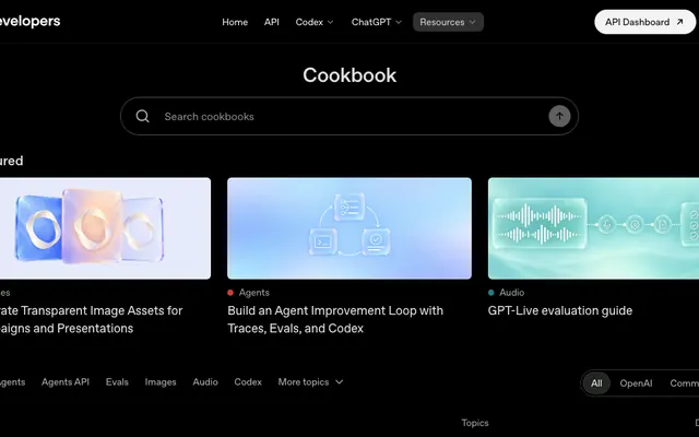 「OpenAI Cookbook」のページ上部の画面
