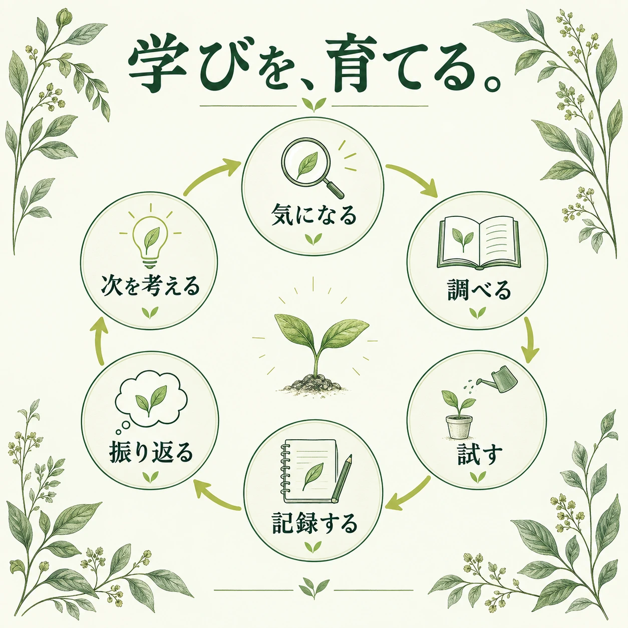 6段階のサイクルで表した「学びを、育てる。」の見本