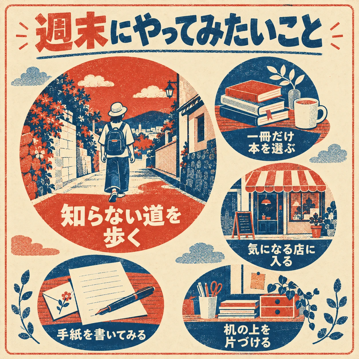 大きさの違う5選で表した「週末にやってみたいこと」の見本